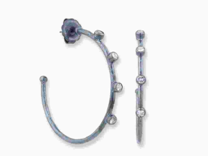 Lady's Oxidized .925 Medium Hoop Earrings With 8 = 1.02Tw Round G/H Vs2 Diamonds