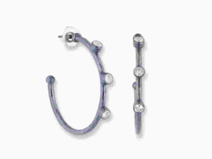 Lady's Oxidized .925 Small Hoop Earrings With 6 = 0.80Tw Round G/H Vs2 Diamonds