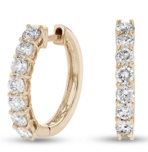 Lady's Yellow 14 Karat Small Hoop Earrings 14 = 0.71tw Round G/H SI1 Diamonds