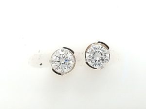 Lady's White 14 Karat Stud Earrings With 2 = 1.00Tw Round G Si1 Diamonds