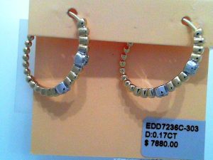 Lady's Two Tone Y/W 14 Karat Medium Hoop Two Tone  Bezel Dia Earrings 4 = 0.17tw Round G/H SI1 Diamonds