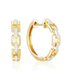 Lady's Yellow 14 Karat Chain Hoop Earrings 40 = 0.13tw Round G SI2 Diamonds Gram Wt: 2.63

Metal	14KTT
Stone	Round Diamond
Total Metal Weight	2.63 gr
Total Diamond Weight	0.13 ct

Product Length	0.75 in
Product Width	4 mm
Product Height	3 mm
Diamond Color 	G
Diamond Clarity 	SI2