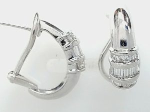Lady's White Platinum Lever Back Earrings With = Various Shapes Diamonds