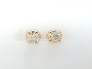 Lady's Yellow 10 Karat Stud Earrings With 2 = 0.30Tw Round Diamonds