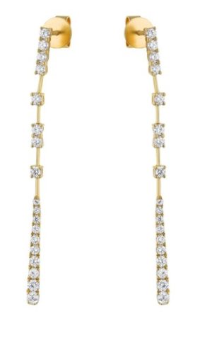 Lady's Yellow 14 Karat Drop Earrings = 0.90tw Round H/I SI1 Diamonds

14K yellow gold graduated diamonds drop earrings set with 0.90 ct. round diamonds in four dangling sections design.