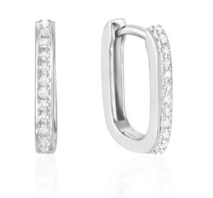 Lady's White 14 Karat Square Huggie Earrings 36 = 0.27tw Round Diamonds