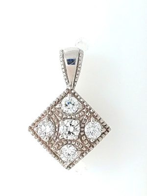 Lady's White 14 Karat Diamond Pendant With 5 = 0.70Tw Round F/G Si1 Diamonds