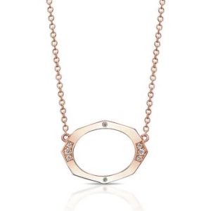 Lady's Rose 14 Karat Open Link Necklace Length 16 With 0.16Tw Round Diamonds