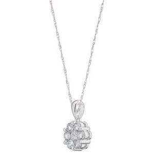 Lady's White 10 Karat Cluster Necklace Length 16 With 7=0.50Tw Round G/H Si2 Diamonds Style: Box
Metal: 10 Karat
Color: White
Finish: Polished
Length: 16
Clasp: spring