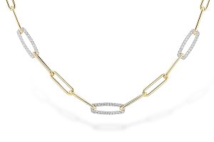 Paperclip, Two Tone 14 Karat Diamond and Gold Polished Open Link Necklace, 17",  0.75 CTW, GSI1
