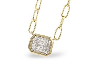 Lady's Yellow 14 Karat Paperclip Necklace With 5=0.14Tw Baguette Diamonds