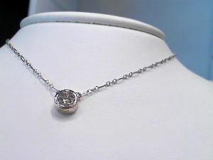 Lady's White 14 Karat Bezel Necklace Length 18 With One 1.32Ct Round G/H Si2 Diamond