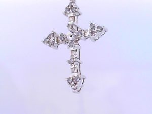 Lady's White 10 Karat Cross Necklace With Trillian Diamonds Style: box
Metal: 14 Karat
Color: White
Finish: Polished
Length: 16