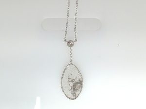 Lady's White 14 Karat Dia Slice Necklace Length 18 With One = Round Diamond And One = Fantasy Cut Diamond