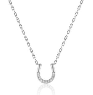Lady's White 14 Karat Horseshoe Necklace Necklace Length 16 11 = 0.02tw Round G SI2 Diamonds Style: Cable Link
Metal: 14 Karat
Color: White
Finish: Polished
Length: 16
Clasp: Integrated