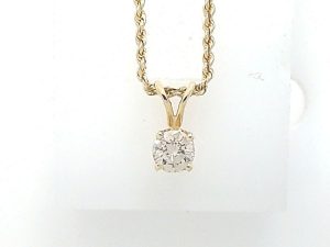 Lady's Yellow 14 Karat Pendant Necklace Length 20 With One = 0.30Ct Round Diamond