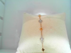 Lady's Twotone Rw 18 Karat Stations Bracelet Length 8 5=0.23tw Round Diamonds