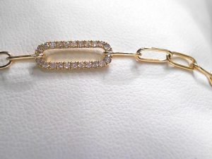 Lady's Yellow 14 Karat Paperclip Bracelet Length 7 With 0.15Tw Round Diamonds