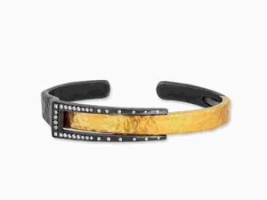 Lady's Two Tone 24K & .925 Satin Bangle Bracelet With = 0.54Tw Round Diamonds