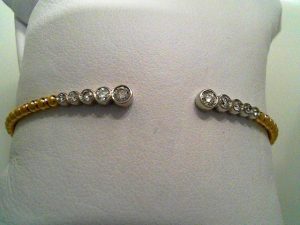 Lady's Two Tone Y/W 14 Karat Flex Open 10 Bezel Station Bangle Bracelet 10 = 0.626tw Round G/H SI2 Diamonds