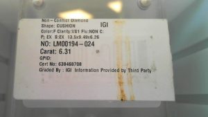 Lab Grown Diamond Loose With One 6.31Ct Cushion F Vs1 Diamond