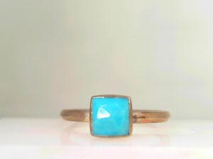 Lady's Sterling Silver Fashion Ring Size 7 With One 6.00 mm Square cu Arizona Turquoise