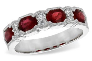 Lady's White 14 Karat Half Anniversary Polished Wedding Band Size 7 4=1.66tw Retangular Cushion Red SI1 Rubys
3=0.18tw Round G SI1 Diamonds Gram Wt: 3.5