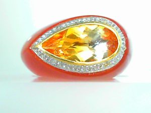 Lady's Umber Yellow Ceramic Unique Fashion Ring Size 6