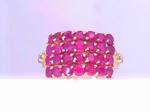 Lady's Yellow 14 Karat Cluster Fashion Ring Size 7 = Round Rubys