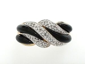 Lady's Yellow 10 Karat Free Form Fashion Ring Size 7 With = Round Diamonds - fancy cut black corral