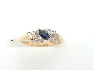 Lady's Yellow 14 Karat Contemporary Fashion Ring Size 3 With One = Marquise Sapphire