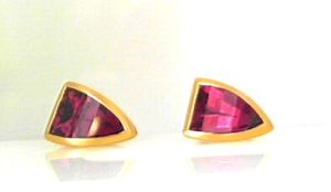 Lady's Yellow 18 Karat Stud Earrings With 2=3.03Tw Fantasy Cut Rhodolite Garnets