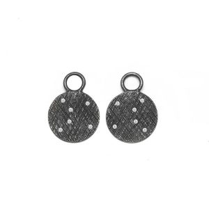Lady's Florentine 12mm Oxydized Silver Charms for Earrings with  Round Diamonds
