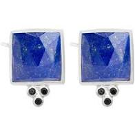 Lady's Satin Sterling Silver Charms Earrings With Square Cut Lapis Lazuli