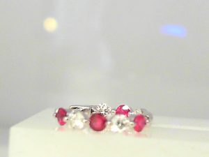 Lady's White 14 Karat Small in and out Hoop Earrings 6= Round Rubys
Round Diamonds