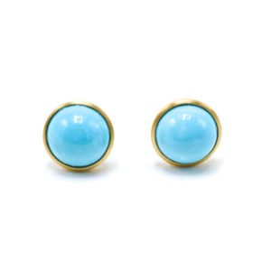 Lady's Yellow 18 Karat Matte' Stud Earrings With 2=1.75Tw Round Turquoises