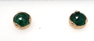 Lady's Yellow 14 Karat Satin Stud Earrings With 2 = 2.24Tw Round Green Emeralds