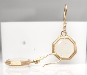 Lady's Yellow 14 Karat Florentine Medium Hoop Earrings With 2 = 4.00Tw Fantasy Cut White Moonstones