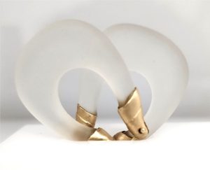 Lady's Yellow 14 Karat Satin Medium Hoop Earrings - Dusty Quartz