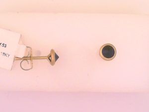 Lady's Yellow 18 Karat Matte' Black Spinel Bezel Stud Earrings Earrings 2 = 0.53tw Round Black Strong Spinels