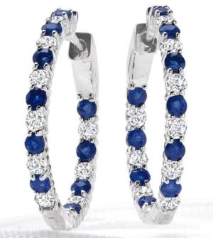 Lady's White 14 Karat Medium Hoop Inside Out Earrings 18 = 1.15tw Round Blue Sapphires
18 = 0.78tw Round G/H SI1 Diamonds