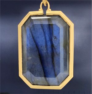 Lady's Yellow 14 Karat Bezel Pendants With One = 40.00Ct Emerald Blue Labradorite
