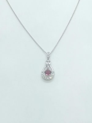 White 18 Karat Drop Necklace With One 0.40Ct Round Burma Red Ruby And 13=0.17Tw Round F/G Si1 Diamonds Chain: Cable Link
Metal: 14 Karat
Color: White
Length: 18