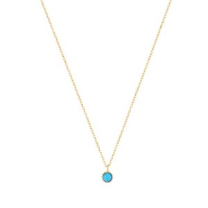 Maria Yellow 14 Karat Fine Link Necklace Length 16- 18 inches With One Round Turquoise