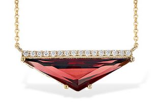 Lady's Yellow 14 Karat Necklace Length 18 With One 2.85Ct Trillian Garnet And 0.10Tw Round G Si2 Diamonds