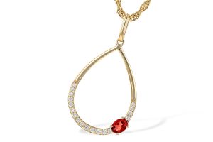 Lady's Yellow 14 Karat Infinity Necklace With One 0.28Ct Oval Garnet And Round Diamonds