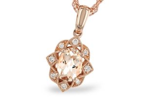 Lady's Rose 14 Karat Morganite Free Form Necklace With One 0.62Ct Cushion Pink Morganite And 0.08Tw Round Diamonds Chain: Wheat
Metal: 14 Karat
Color: Rose
Length: 18