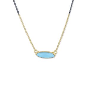 Lady's Two Tone 24K & Oxy Silver Turqoise Contemporary Necklace With One 5.00X15.00Mm Various Shapes Turquoise Chain: Cable Link
Metal: 24K & Oxy .925
Color: Two Tone
Length: 1618
Clasp: Lobster