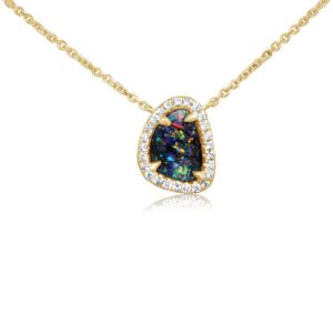 Lady's Yellow 14 Karat Boulder Opal Bldr Opal & Dia Necklace With One = 1.27Ct Various Shapes Bldr Opal Opal And = 0.15Tw Round E/F Vs2 Diamonds Chain: Cable Link
Metal: 14 Karat
Color: Yellow
Length: 1618
Type: Neckpiece
Metal Type: 14K Yellow GoldGemstone:
Freeform Boulder Opal from Australia (Weight Varies) - M-BO-AI - Enhancement: None (Natural)
Total Gem Weight: 1.27 tcw
Diamonds:
1.05 mm Round Diamond (0.01 ct | grade: H-I SI2) - 00D2 - Enhancement: None (Natural)
Diamond Weight: 0.15 tcw
