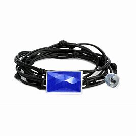 Lady's Black Cord 925 SS Wrap Bracelet With One Emerald Cut  Lapis